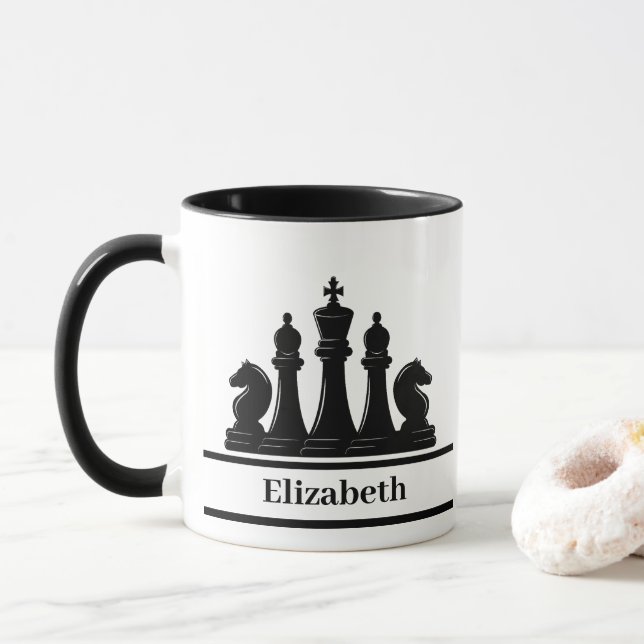 Caneca Peças de Xadrez Preto Personalizadas (Com Donut)