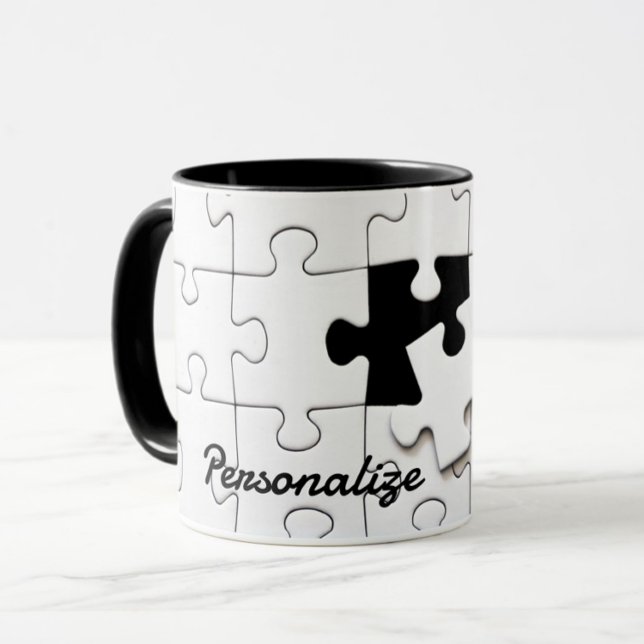 Caneca Peças quebra-cabeça divertidas preto e branco (Criador carregado)