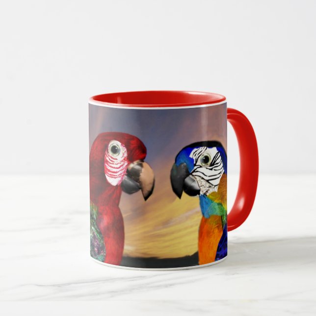 CANECA PEDAÇOS HÍPIDOS / ARA VERMELHA E AZUL (Frente Esquerda)