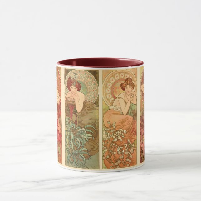 Caneca Pedras e Flores preciosos, Alphonse Mucha Art (Centro)