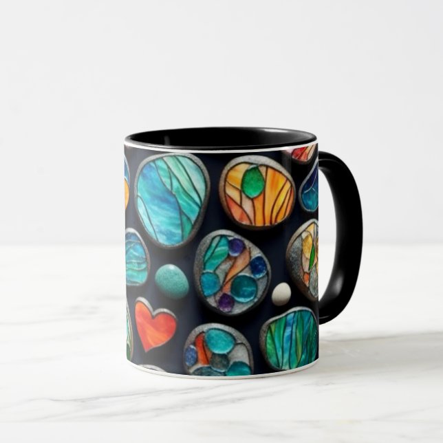 Caneca Pedras Pintadas Decorativas Brilhantes (Frente Esquerda)