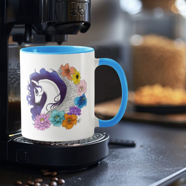 Caneca Pégasus Preto Floral (Criador carregado)