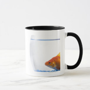 Caneca Peixe dourado na bacia no fundo branco