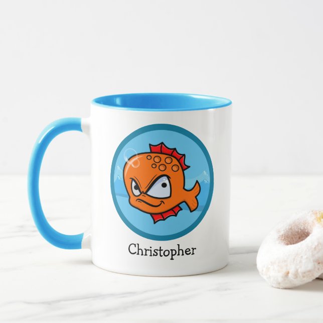Caneca Peixe Dourado Personalizado Engraçado e Irritado (Com Donut)