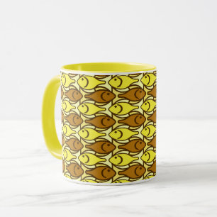Caneca Peixe Moderno de Meados do Século, marrom e amarel
