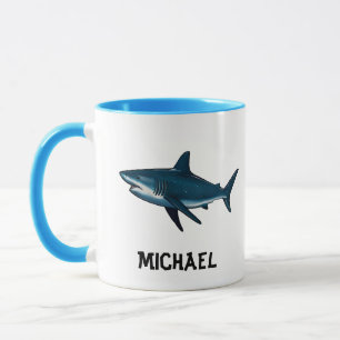 Caneca Peixe-tubarão branco e azul Elegante Personalizado