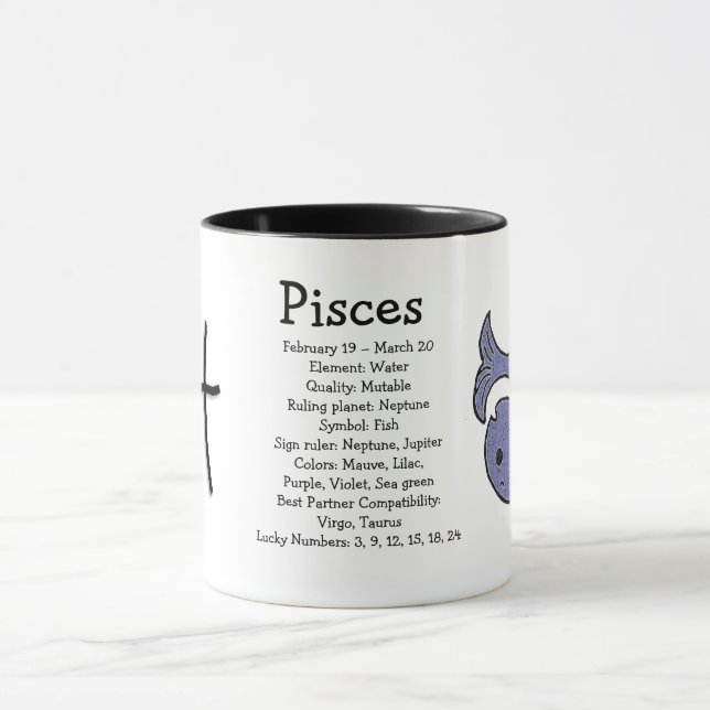 Caneca Peixes Astrologia Horoscópio Símbolo Zodiac (Centro)