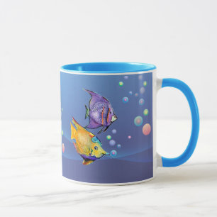 Caneca PEIXES & BOLHAS TROPICAIS por SHARON SHARPE