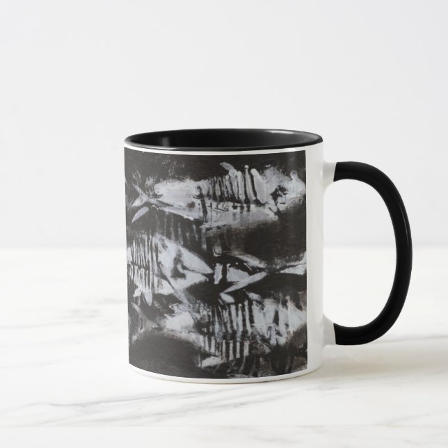 Caneca Peixes Brancos Fósseis em Fundo Negro (Direita)