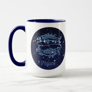 Caneca Peixes Constelação e Sinal Zodiac com Estrelas