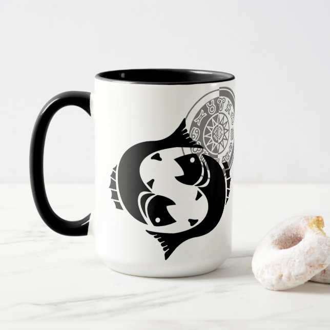 Caneca Peixes de estilo grego com gráfico de zodíaco de p (Com Donut)