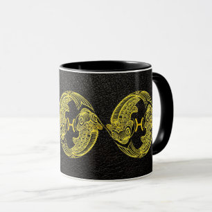 Caneca Peixes Dourados no Couro