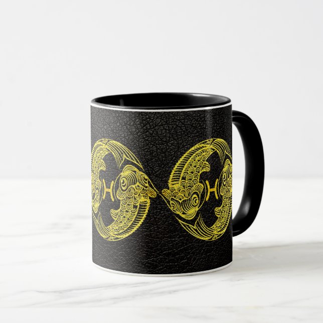 Caneca Peixes Dourados no Couro (Frente Esquerda)