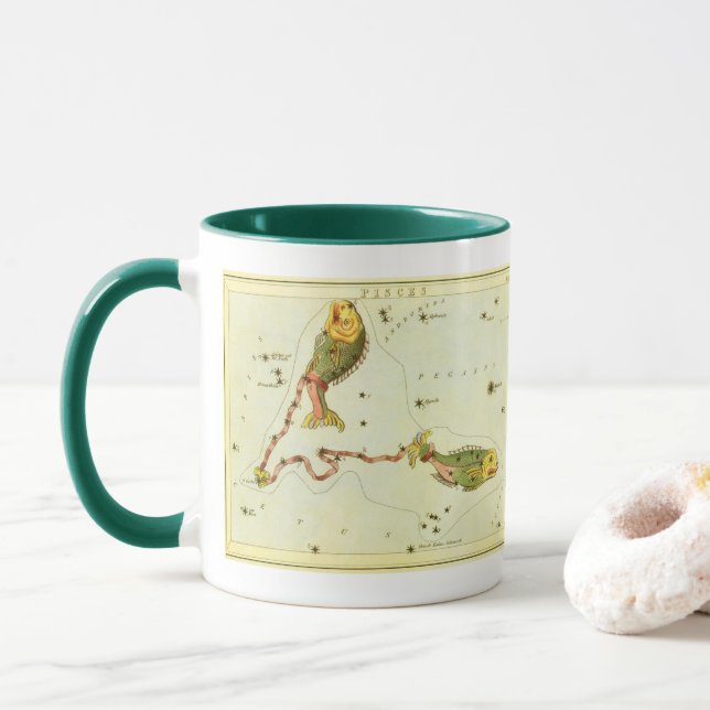Caneca Peixes, Espelho de Urânia da Constelação Vintage (Com Donut)