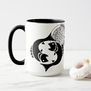 Caneca Peixes gregos do estilo com carta do zodíaco dos