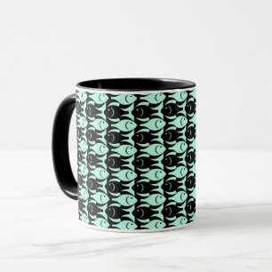 Caneca Peixes modernos do século médio, aqua e preto
