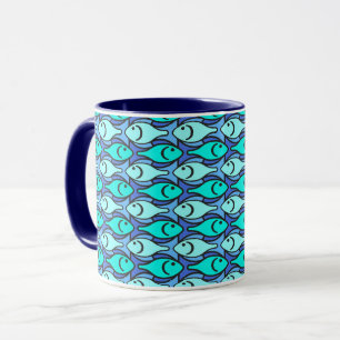 Caneca Peixes modernos do século médio, azuis e aqua