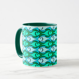 Caneca Peixes modernos do século médio, verde-jade e aqua