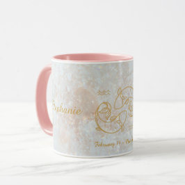 Caneca Peixes Símbolo Zodiac Star Galaxy Monograma Glitte