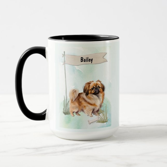 Caneca Pekinese Watercolor Personalized Dog (Esquerda)