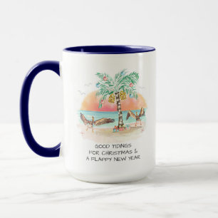 Caneca Pelican and Palm Tree Engraçado Natal