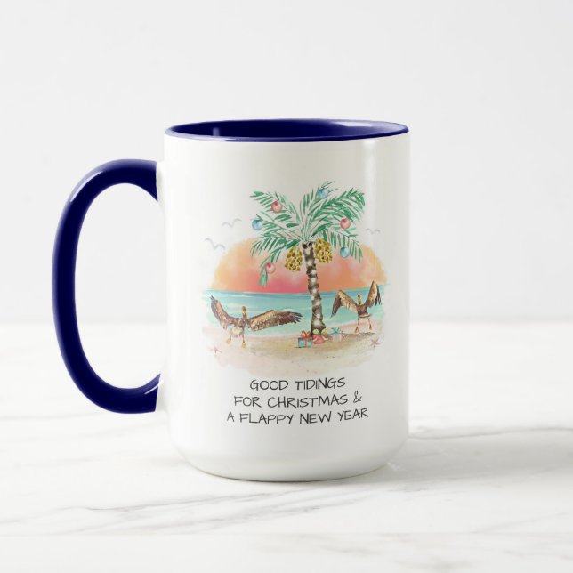 Caneca Pelican and Palm Tree Engraçado Natal (Esquerda)