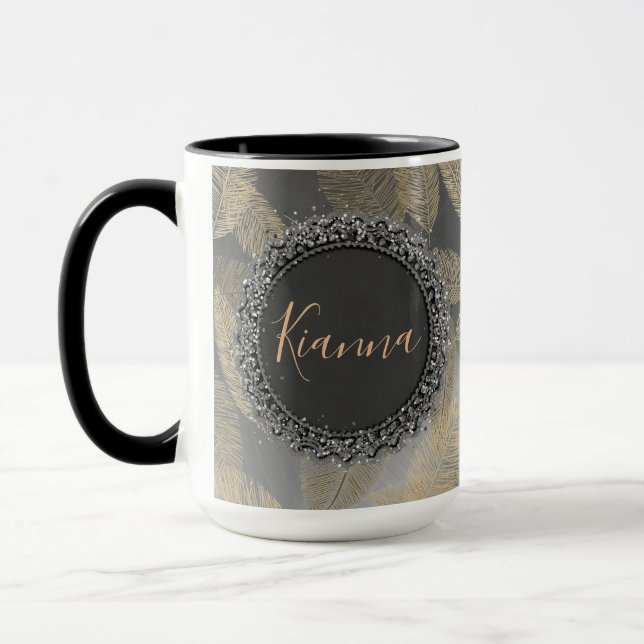 Caneca Penas Chic na Prata Sleek Personalizadas (Esquerda)