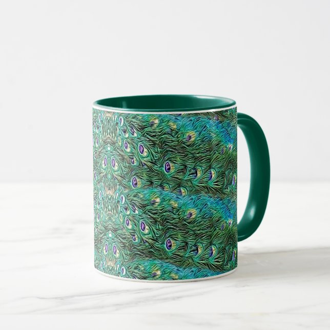 Caneca Penas de pavão, abstrato - padrão acrílico (Frente Esquerda)