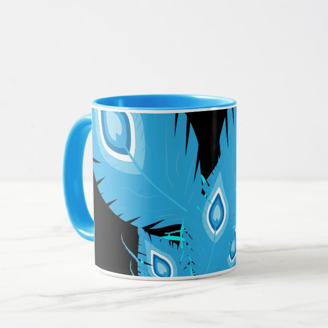 Caneca Penas de Peacock | Pássaros-Pássaros | Moda (Frente Esquerda)