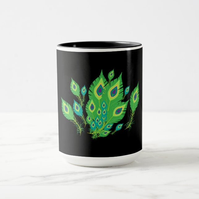 Caneca Penas de Peacock | Pássaros-Pássaros | Natureza (Centro)