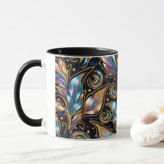 Caneca Penas ornamentais com Miçangas Ouros (Com Donut)