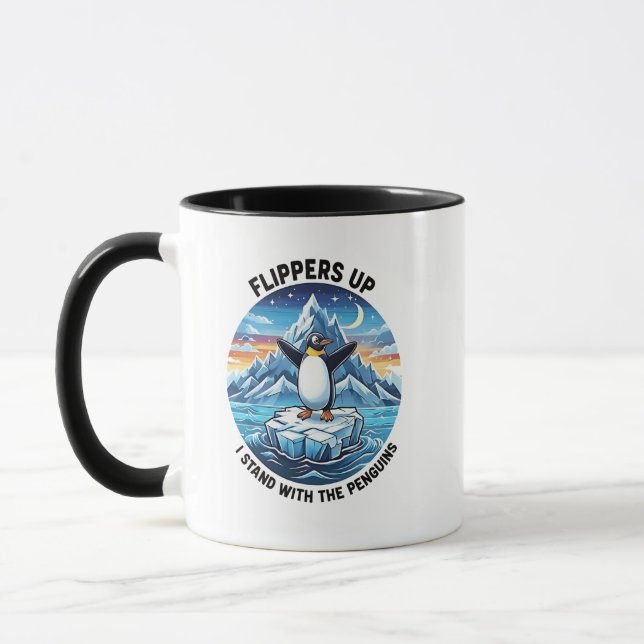 Caneca Penguin Engraçado Resiste Protesto Contra Tarrifs (Esquerda)