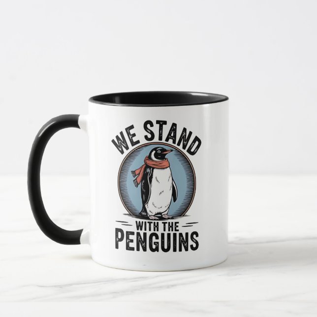 Caneca Penguin Engraçado Resiste Protesto Contra Tarrifs (Esquerda)