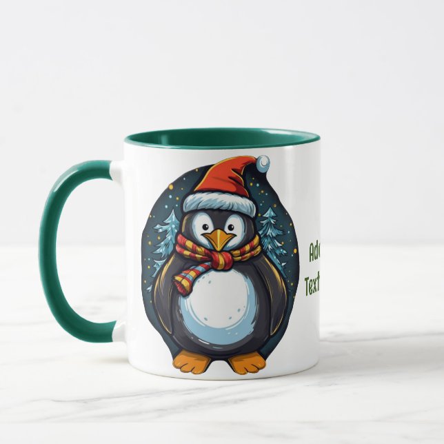 Caneca Penguin Santa Hat Scarf Christmas Family Matching (Esquerda)