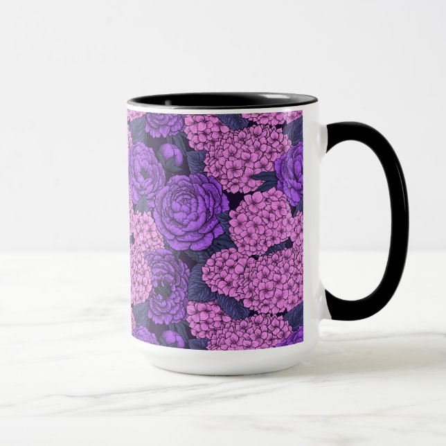Caneca Penia e hidrangea em rosa e violeta (Direita)