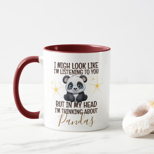 Caneca Pensando Sobre Pandas - Personalizado Engraçado (Com Donut)