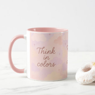 Caneca Pense em Cores – Motivação Estética Pastel