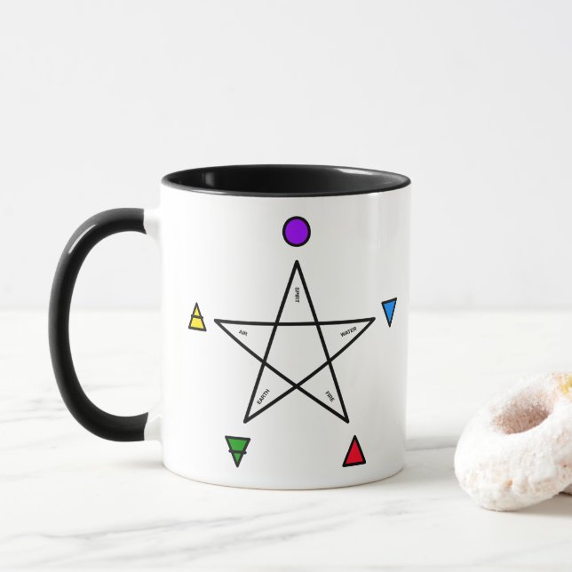 Caneca Pentagrama com cinco elementos (Wicca) (Com Donut)