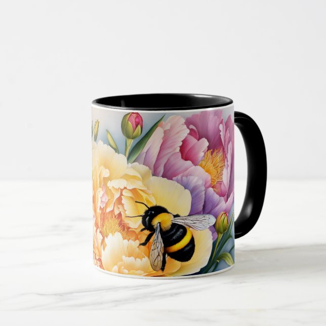 Caneca Peões de café e abelha de design personalizado (Frente Esquerda)