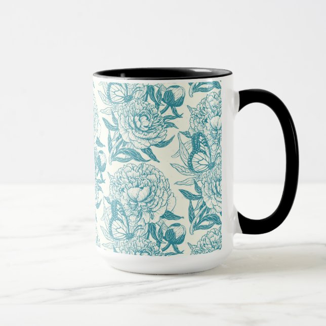 Caneca Peões e borboletas, impressão, lagoa azul (Direita)