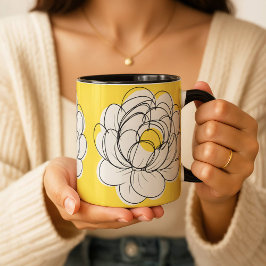 Caneca Peônia Bold Amarelo Gráfico Flor Minimalist