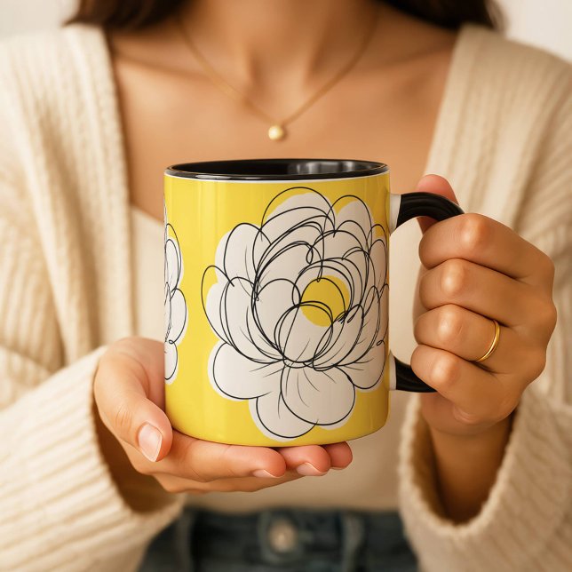 Caneca Peônia Bold Amarelo Gráfico Flor Minimalist (Criador carregado)