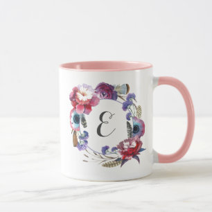 Caneca Peônia do Wildflower floral com monograma das