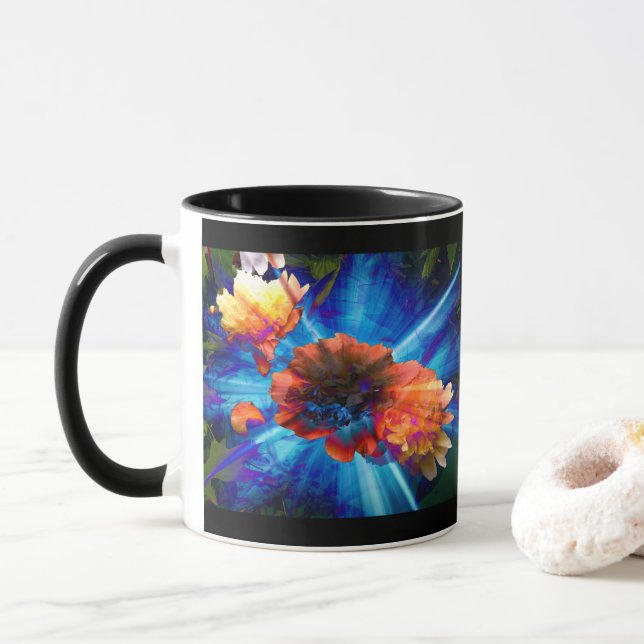 Caneca Peônias de luz azul (Com Donut)