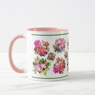 Caneca Peônias Rosa e Ramalhetes de Flores