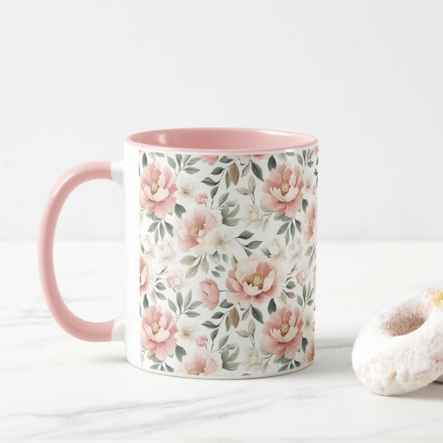Caneca Pêonias rosadas poeirentas (Com Donut)