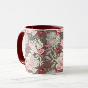 Caneca Peônias rosas rosa flores buquê de flores