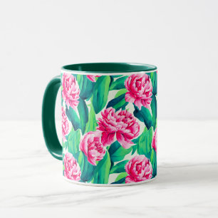 Caneca Peonies Rosa Impressão de Aquarela