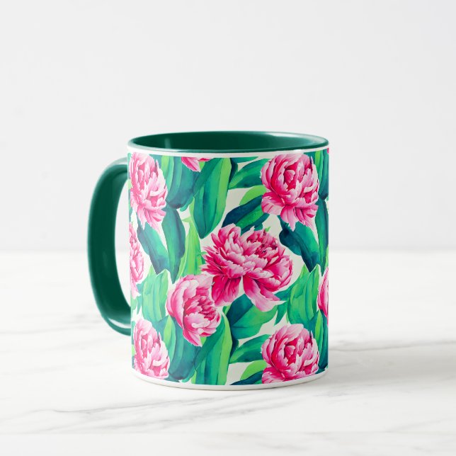 Caneca Peonies Rosa Impressão de Aquarela (Frente Esquerda)