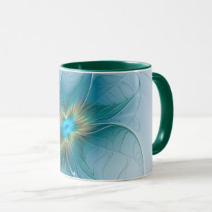 Caneca Pequena Beleza Arte Fractal Flor Azul Moderno Dour